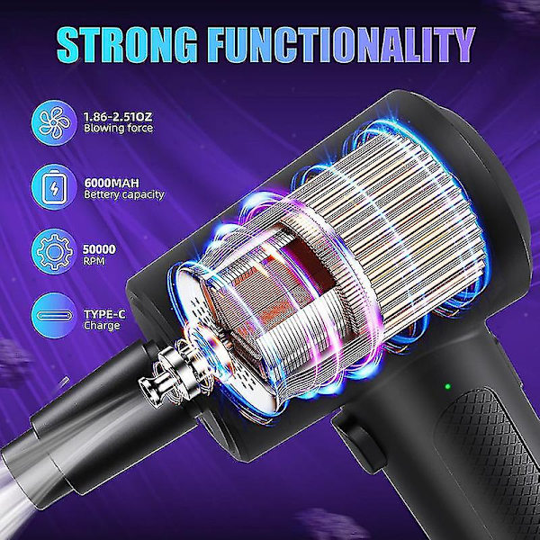 Komprimerad luft spray dammsugare, 3-hastighets 91000 varv/min elektrisk dammsugare tangentbord rengöring luft spray med 7600 mAh batteri, rengöringsborste och Usb Qui