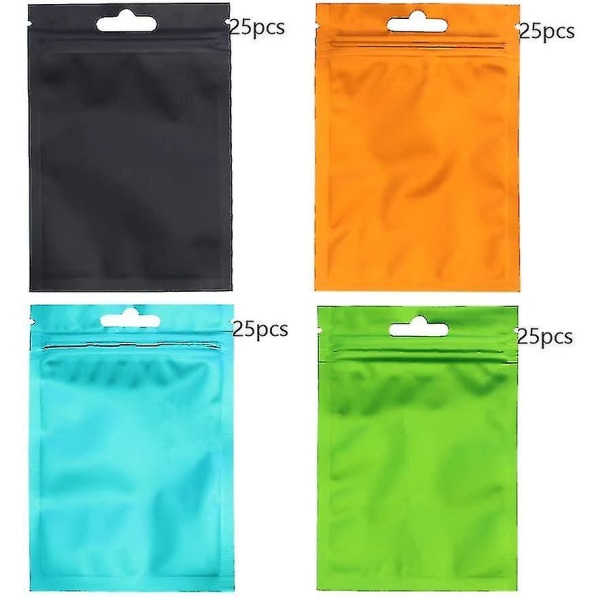 100 stk. Farvede Zip Lockposer 4 Farver Genlukkelige Lugtsikre Poser Ziplockposer