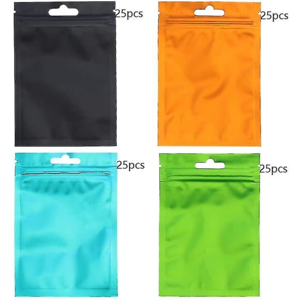 100 stycken färgpåsar med zip lock 4 färger Återförslutningsbara luktsäkra påsar Ziplock-påsar