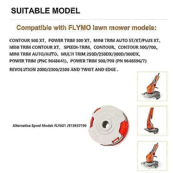2 stk. kompatible spoler for Flymo gressklipper, erstatningssnelle, FLY021 / 513937190