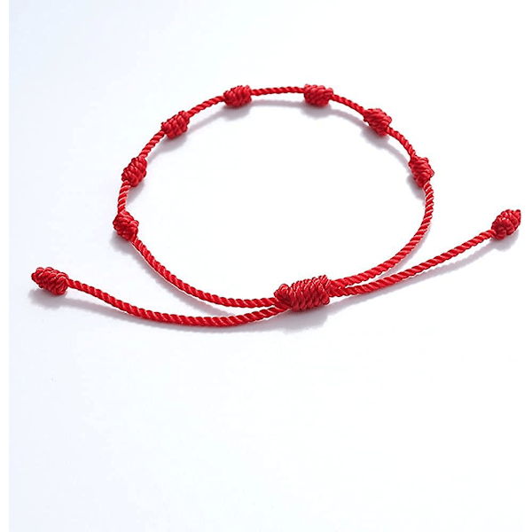 7 Knopars Röd Svart Rep Armband Sträng Justerbar Lyckobringande Armband Anklet Amulett för Kvinnor Män Pojkar Flickor Par Present