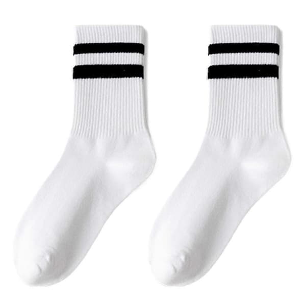 Dame Parallel Bar Stribede Rundhalsstrømper Kvindelige Åndbare J9Q8 white and gray 2 set