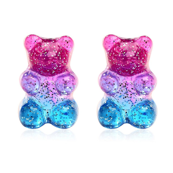 Cartoon Animal Bear Stud Earrings Rainbow Resin Earrings Japanese Color Earrings