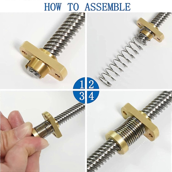 2 kpl T8 Anti-Backlash -jousikuormitteisia rakoeliminaattoripähkinöitä messinkiä Ender 3 Ender 3S Ender 3 Pro 3D-tulostin sarjalle Creality Cr10 Tornado CNC-koneelle, 8