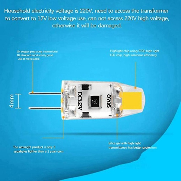 12 stk G4 LED-pære 12v DC Dimbar COB LED G4-pære 1.5w 360 stråle for å erstatte 15w halogenlampe (varm hvit)
