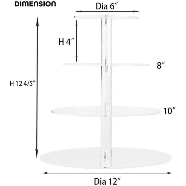 Cupcake Stativ, 4-lags Kage Stativ til Bryllup, Babyfest & Eftermiddagste, 4mm Tyk Akryl Dessert Tårn Stativ til Muffins og Kage, Diameter 12\"/10\"