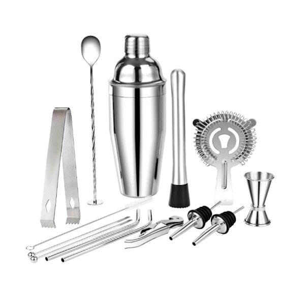 14 stk. Cocktail Shaker Sæt Bartender Kit - Rustfrit Stål Barværktøj Til DIY Bartending Cocktails Acce