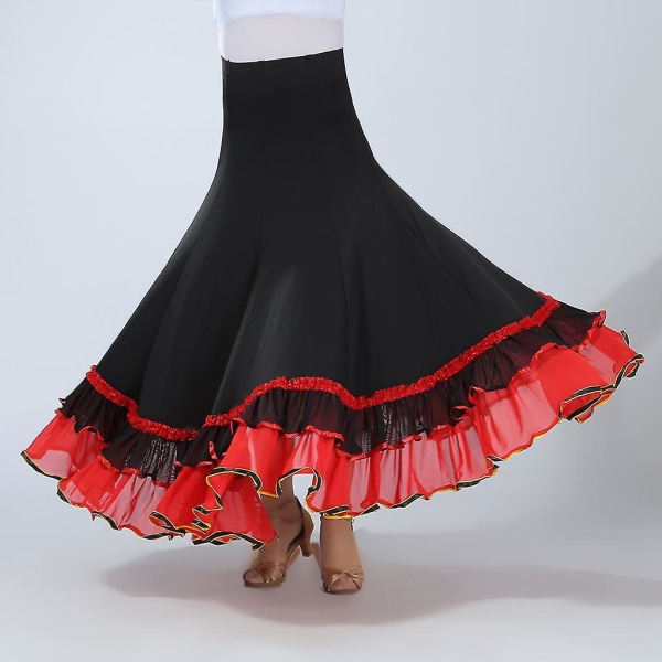 Kvinder lang nederdel Swing Øv dansetøj - rød som beskrevet