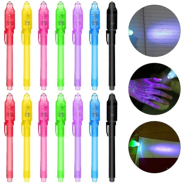14 Hemliga Pennor med UV-Ljus, Barnkalaspresent --- UV-Ljuspenna Multifunktionell Osynlig Ljuspenna