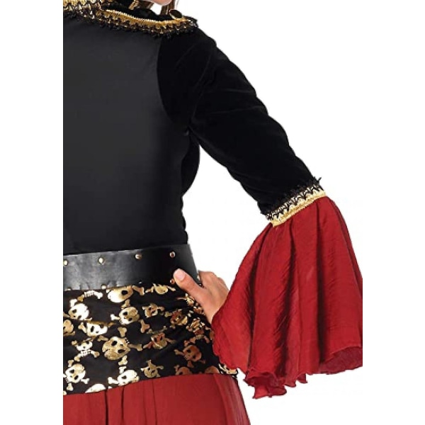 Womens Cruel Seas Pirate Captain Dress Costume med festet sash, belte, lue, svart/burgunder, S