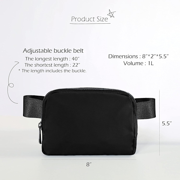 Unisex Mini Midjeväsk med Justerbar Rem - Liten Midjeväsk för Träning, Löpning, Resor, Vandring, Svart
