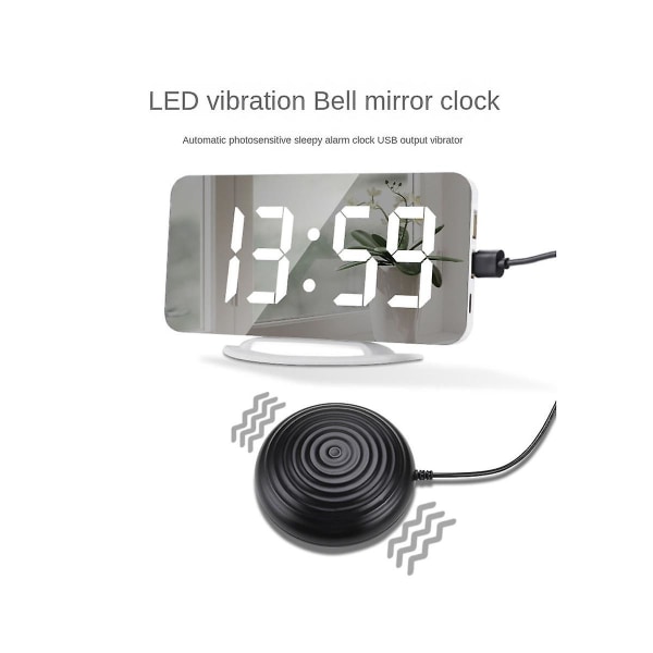 LED Vibrerende Vækkeur Simpel Digital Spejl Stort Lyd Vibrationsalarm