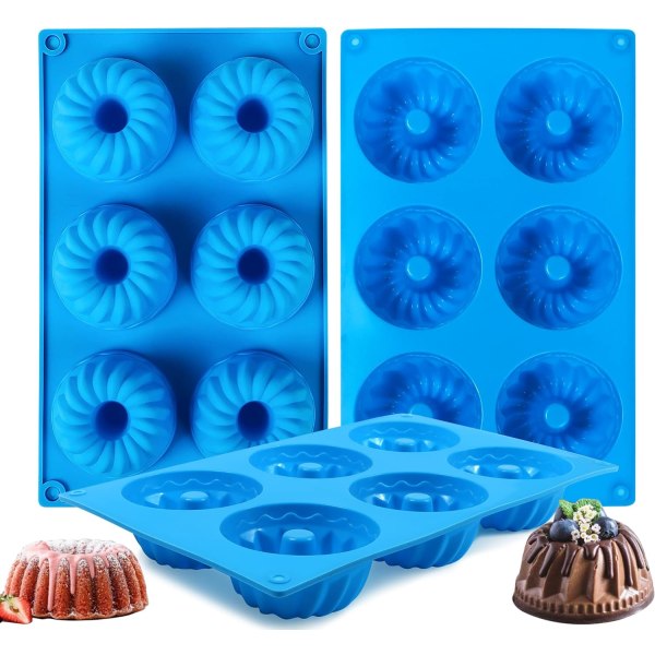 3 stycken minikakformar, 6-håls traditionella molds i silikon för bakning, non-stick snygga molds för räfflade tårtor (räfflade rör)