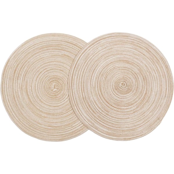 Sett med 6 runde flettede plassmatter, vaskbare, 15 tommer, runde plassmatter til kjøkkenbord, runde bordmatter (Beige, 6)