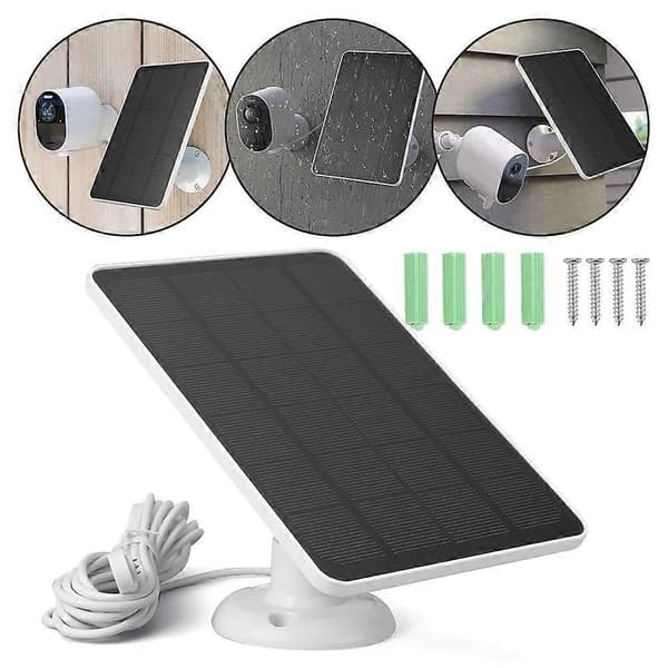 Solcellelader kompatibel med Arlo Pro 4/Ultra 2/Pro 3/Ultra/Pro 5S - IP65 vanntett sikkerhetskamera solcellepanel Black