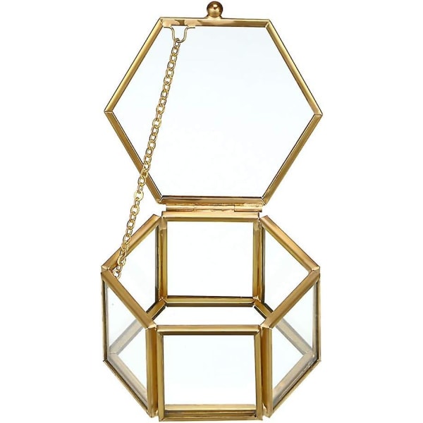 Lasi Vintage korulaatikko - Gold Geometric Jewelry Display Organizer Matkamuistolaatikko Box Kodinsisustuslaatikko (pieni)