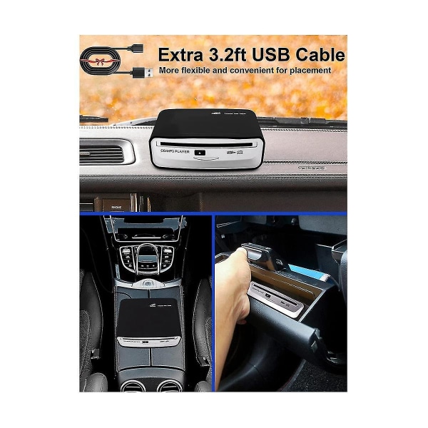 Ekstern universal cd-afspiller til bil - bærbar cd-afspiller, sættes i bilens usb-port, bærbar computer, tv, , C
