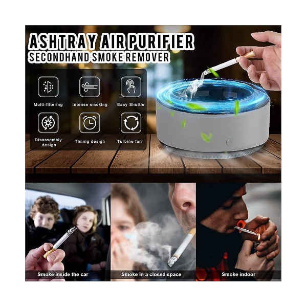 Røgfrit askebæger med luftrenser, 2 i 1 askebægerrens, røgfri multifunktionel luftfriskning