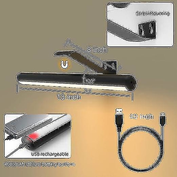 Trådløse bildelys med timer, 2 i 1 oppladbart batteribildelys, utstillingslampe med 3 lysmoduser, bildelys for vegg, darttavle