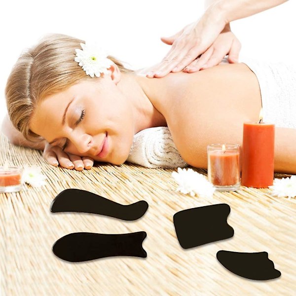 Gua Sha-bräda i buffelhorn, massageverktygssats