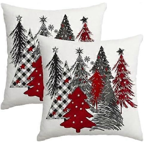 Jul Kuddfodral 45x45 cm Set om 2 Julgran Dekorativa Prydnadskuddar Vinter Jul Kuddöverdrag Dekoration för Hem Soffa