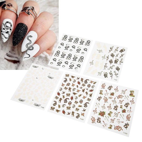 Neglekunst Stickers Selvklæbende Slange Mønster DIY Dekorative 5 Stk