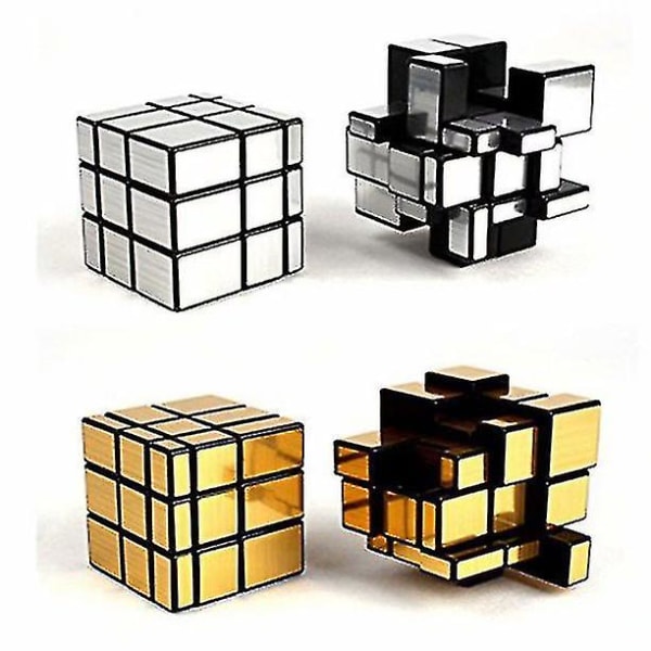 Speed ​​Cube Puzzle 3x3x3 Gull og sølv Speed ​​Magic Cube Irregular Speedcubing sett 2 stk.