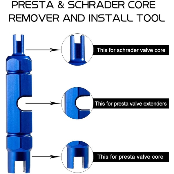 Ventilkjernefjernerverktøysett sykkel med erstatningsventilkjerne