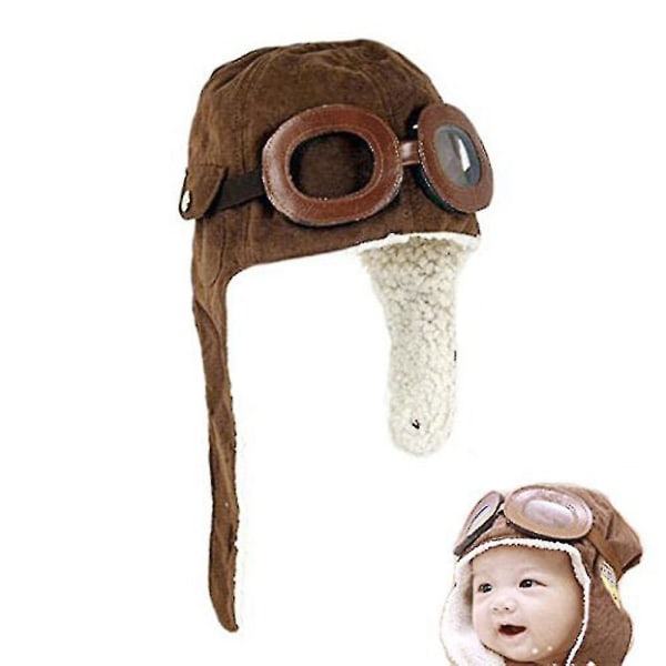 Baby Infant Kid Mjuk varmare vintermössa med glasögon och flygare-inspirerad