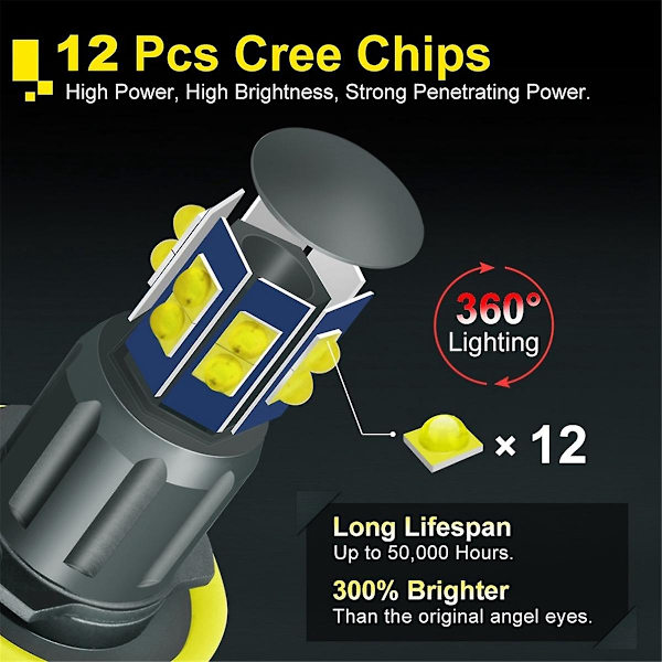 H8 Forlygte Pære 6000k 120w Led Angel Eyes Lys Canbus Til E60 E61 E63 X5 E70 X6 E71 E90 E91 E92