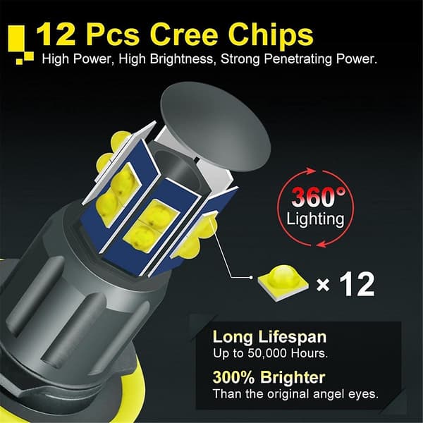 H8 Hodelyspære 6000k 120w LED Angel Eyes Lys Canbus For E60 E61 E63 X5 E70 X6 E71 E90 E91 E92