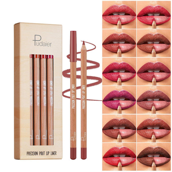 Lip Liner Set, 12pcs Oak Brown Pink Red Series Lip Liner, Smooth and High Pigmented Lip Makeup Pencil