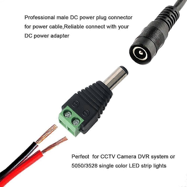 24 stk Professionelle DC-stik, Tønde 12V DC Strøm Jack Stik Adapter, 12 Par 2-polet Han-stik & Hun-stik Sæt, til CCTV Kamera LED-strimler