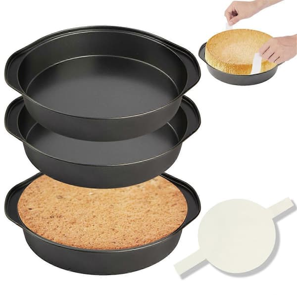 8 tommer rund kageform, non-stick kageforme med 100 stk. bagepapir, kagebageform i kulstofstål
