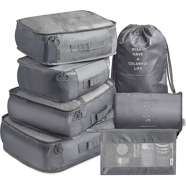 Pakkauskuutiot matkoille 7 kpl Set Taitettava matkalaukku Organizer Kevyt matkatavarasäilytyslaukku