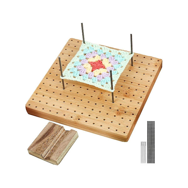 Trä-Bambus Virkningsbräda Kit Med Rostfritt Stål Stift För Ull Stickning Sy C