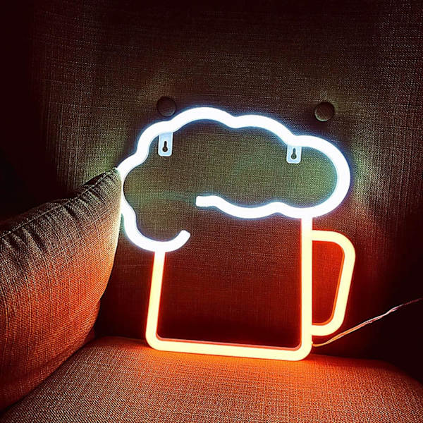 Öl Neon Skylt LED Neon Väggdekor Gul Vit Öl Bar Klubb Sovrum Neon Skylt för Bar Klubb Strandbutik Jul Födelsedagsfest 11.8\" X 11.4\"