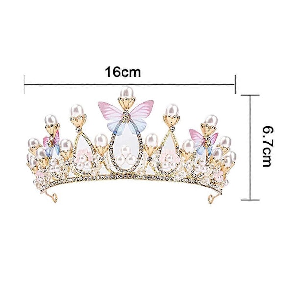 Prinsessetiaraer for jenter, Bursdagskrone for jenter Sommerfugl Prinsesse Forestilling Disk Hårmodell Catwalk Håndlaget Krystall Tiara
