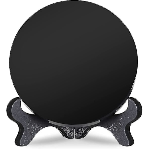 Svart Obsidian Spådomsspegel, Naturlig Svart Obsidian Spådomsspegel för Feng Shui med Stativ, Yoga Energispegel Inredning