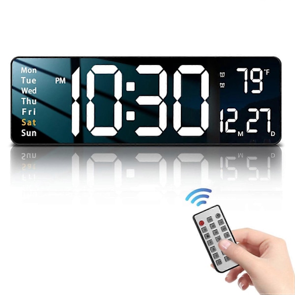 16-tommers veggklokke LED digital vekkerklokke med fjernkontroll, 12/24 timer stilig moderne design.