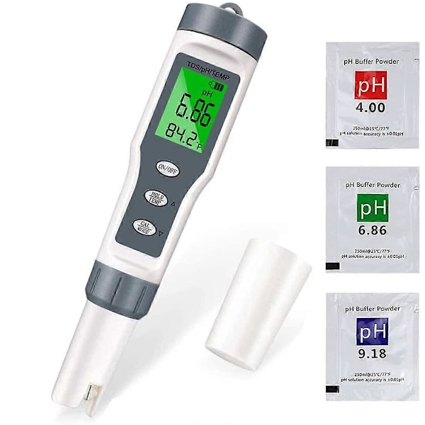 PH-Meter Tester, 3-i-1 Elektronisk Swimmingpool PH-Tester, TDS-Meter Temperatur, Vandkvalitetstester med LCD-Skærm og Læsepræcision, til Svømning