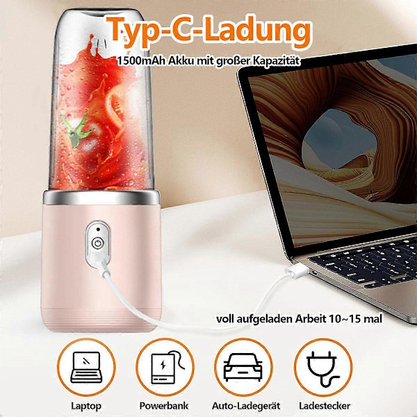 Mini Juicer USB Bærbar Blender Lille Elektrisk Juicer Pink Kompakt Rejsedesign