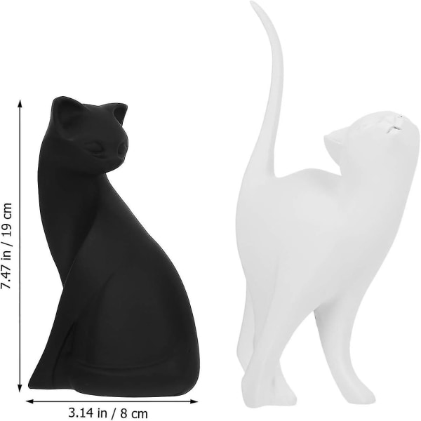 Hartsikissa-patsas, kissaveistos kotitoimiston sisustukseen Hartsi-askartelukoriste (2 kpl, mustavalkoinen)