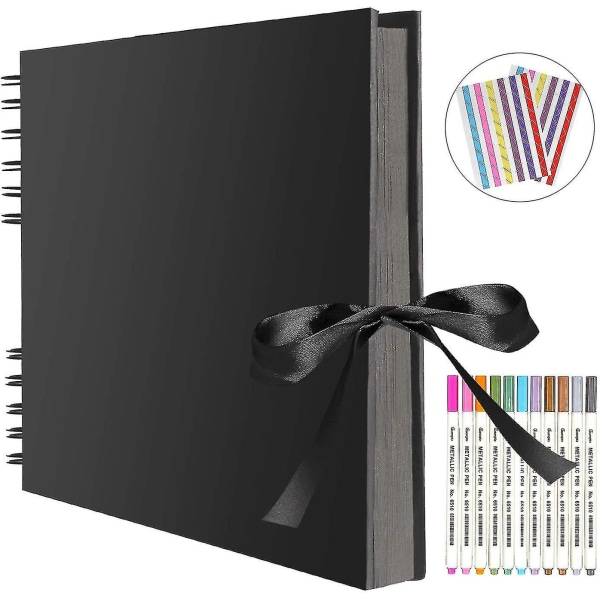 Fotoalbum 80 Black Pages Scrapbook - Gjør-det-selv-minnebok med klistremerker og penner