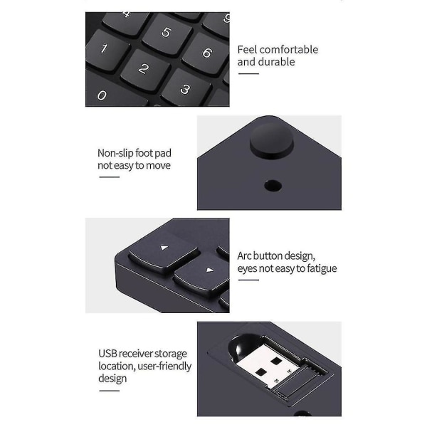 2x2,4g trådløst numerisk tastatur, genopladeligt numerisk tastatur med 35 taster til pc/laptop//
