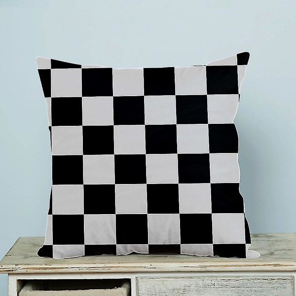 Sort og hvit sjakkbrett-mønstret putetrekk, putebeskytter 50x50 cm