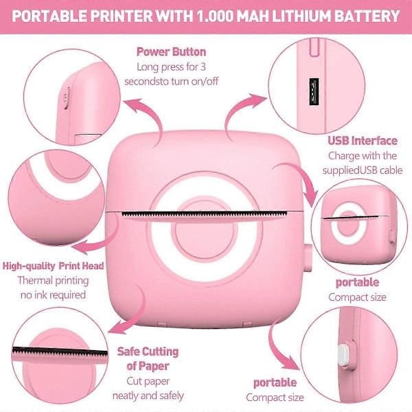 Mini termisk skrivare Bluetooth-set med 13 rullar papper + 6 färgade pennor för kreativa projekt
