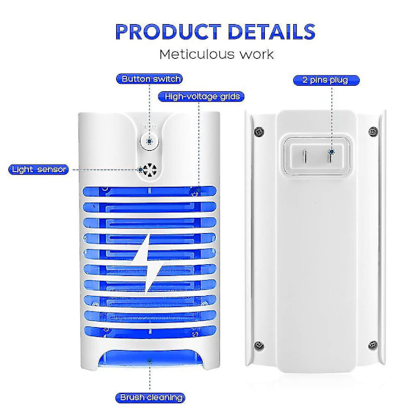 Elektrisk Insektsdræber Med UV-Lysfælde/Elektronisk Mygdræber/Indendørs Stikkontakt Skadedyrsdræber/Ikke-giftig, Lugtfri & Lydløs Fluedræber/Kraftfuld &