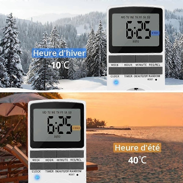 Proateur Sähkö- ja Digitaalinen Pistorasia, 10 Ohjelmoitavaa Sähköpistorasian Ajastimia Suurella LCD-Näytöllä ja Varkaudenestotilassa, Säästä Sähköä (1 Pakkaus)