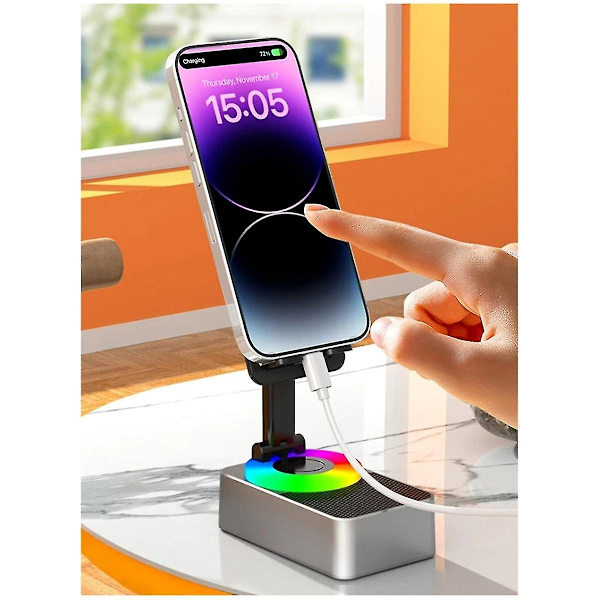 3-i-1 Mobiltelefonholder, Audio Powerbank, Bluetooth-opkaldshøjttaler, Multifunktionel Foldbar Rotat